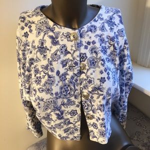 Vintage Crop Sleeve Blue Floral Cardigan Size S
